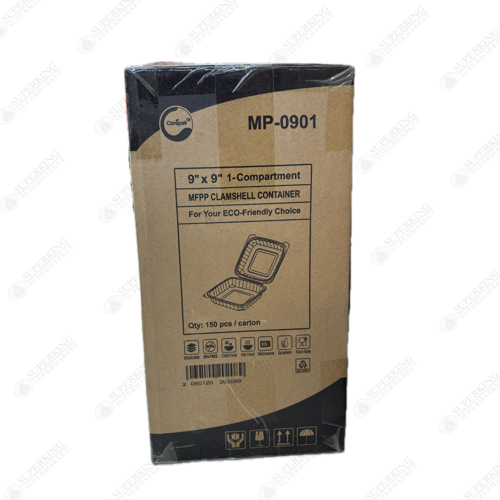 9" x 9" 1-Compartment MP-0901 Clamshell Container (150 pieces)