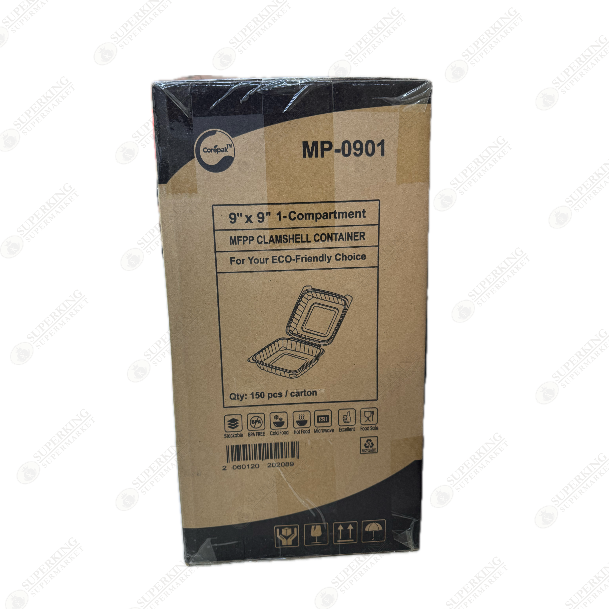 9" x 9" 1-Compartment MP-0901 Clamshell Container (150 pieces)