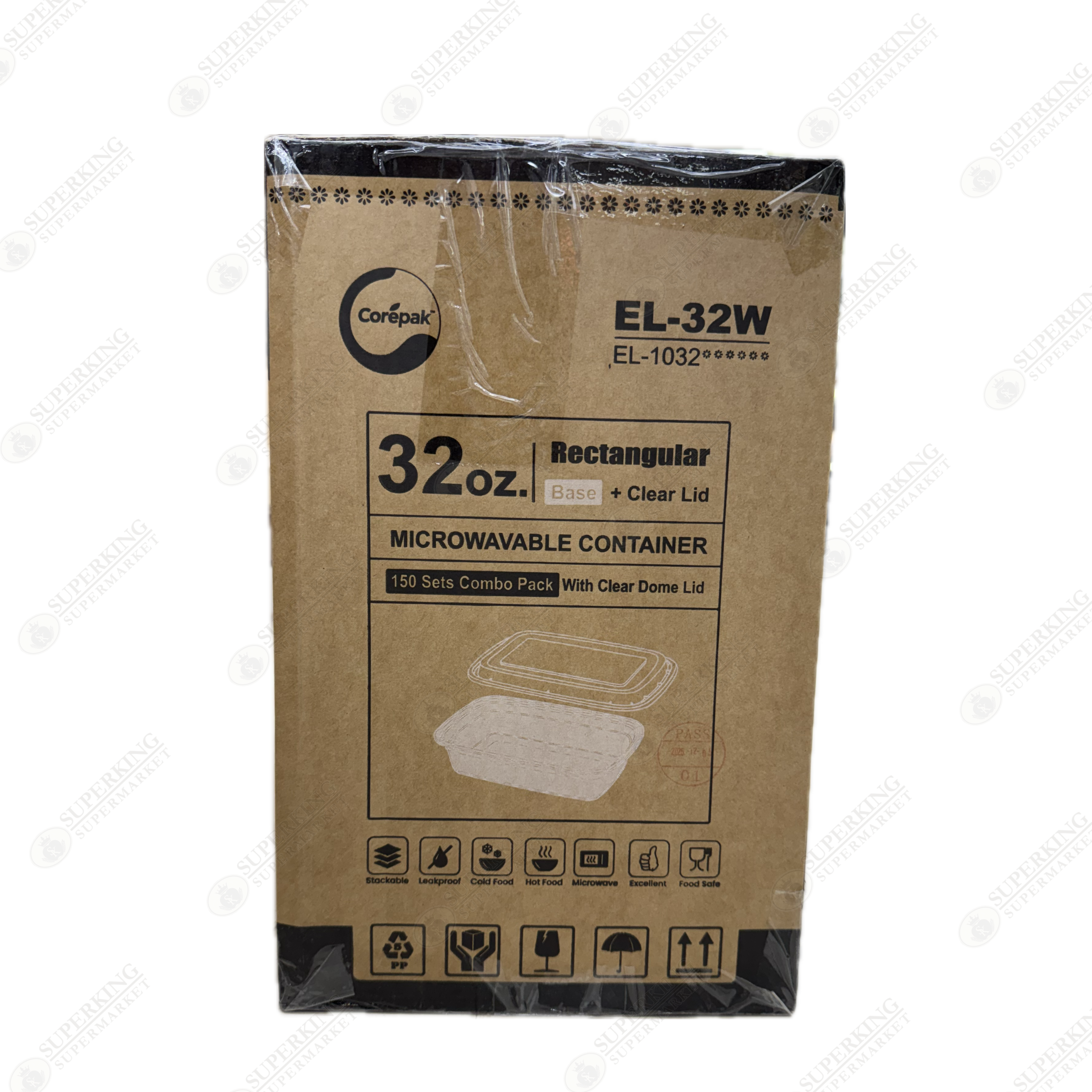 32 oz Rectangular Microwavable Container EL-32W (150 sets)