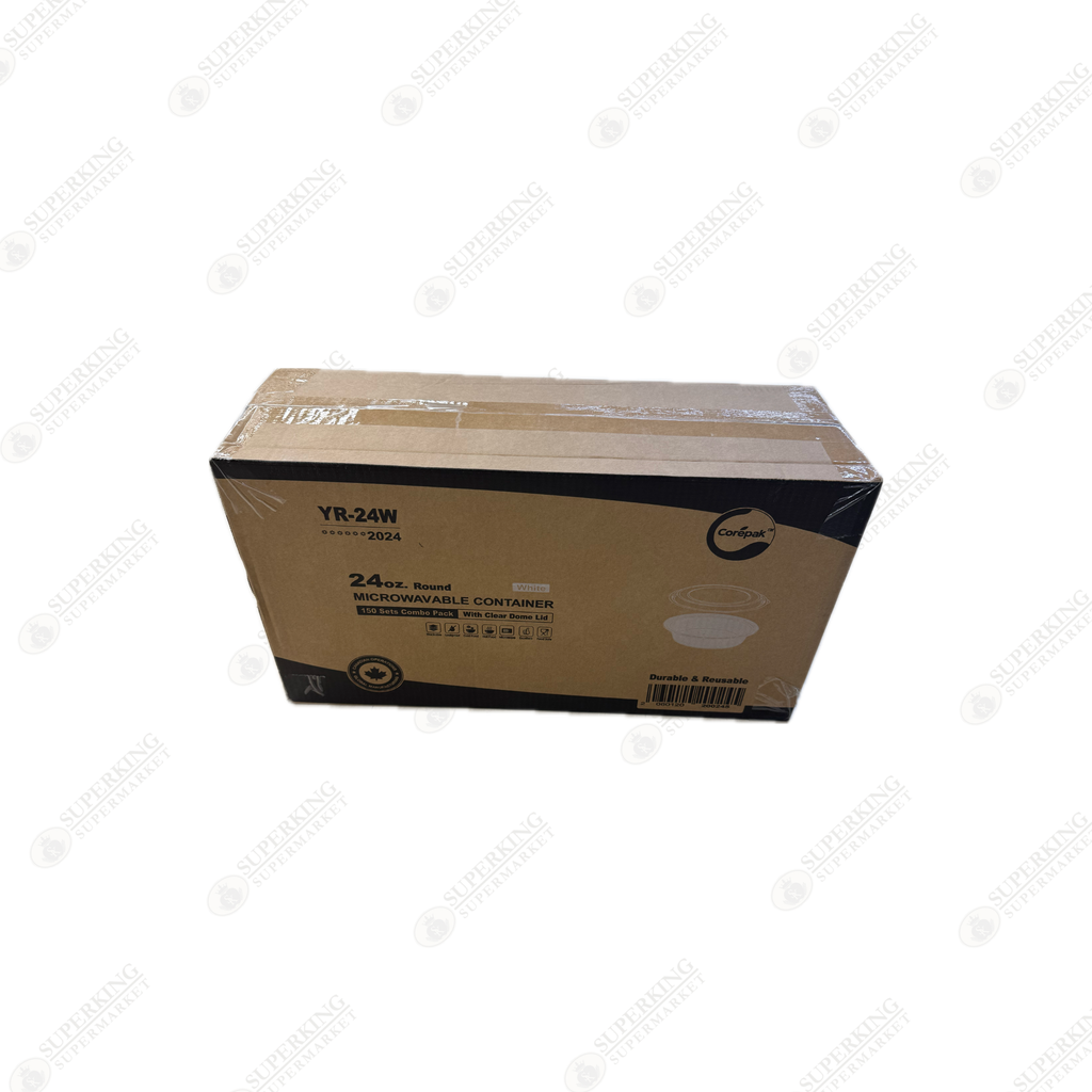 24 oz Round White Microwavable Container w/ Clear Dome Lid YR-24W (150 sets)
