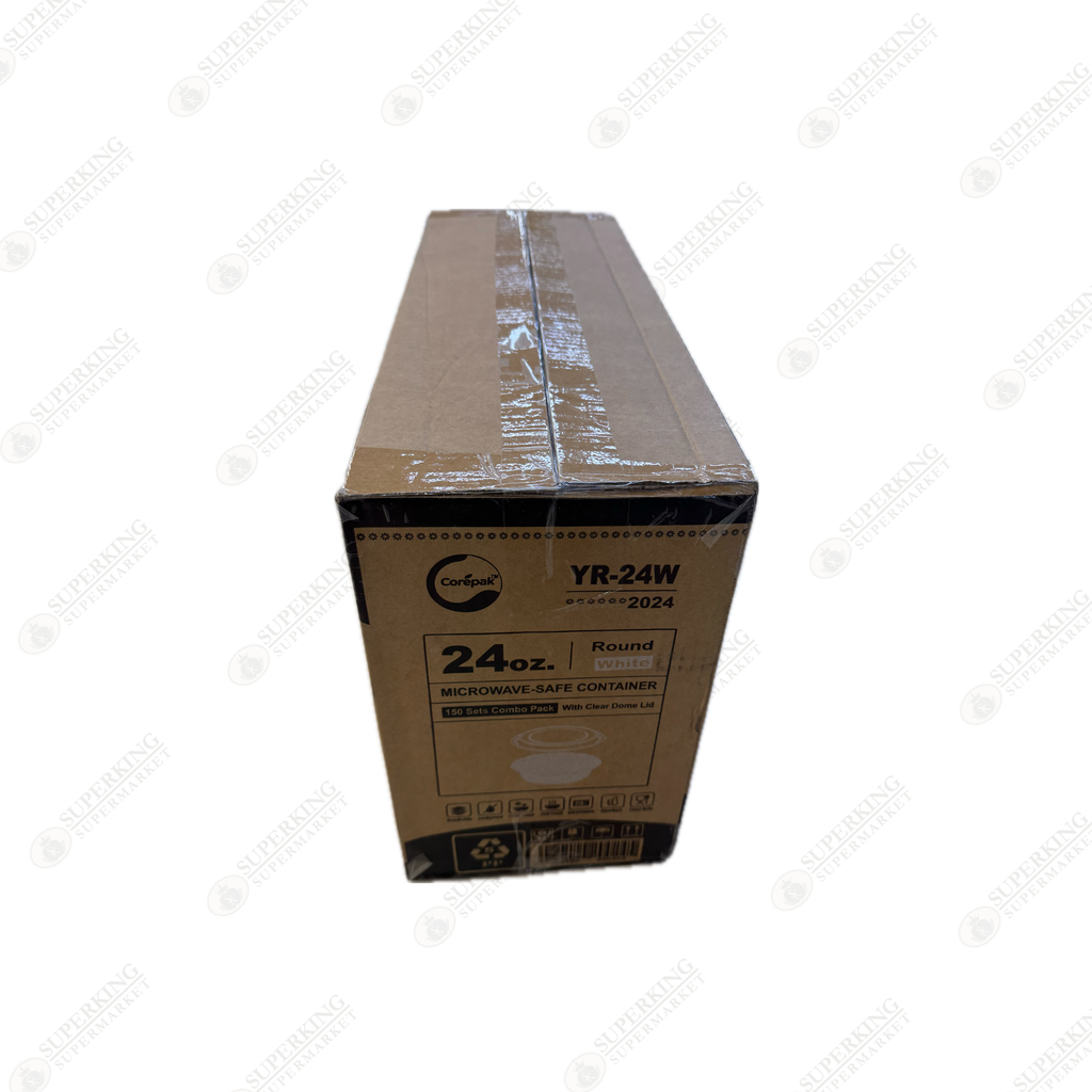 24 oz Round White Microwavable Container w/ Clear Dome Lid YR-24W (150 sets)