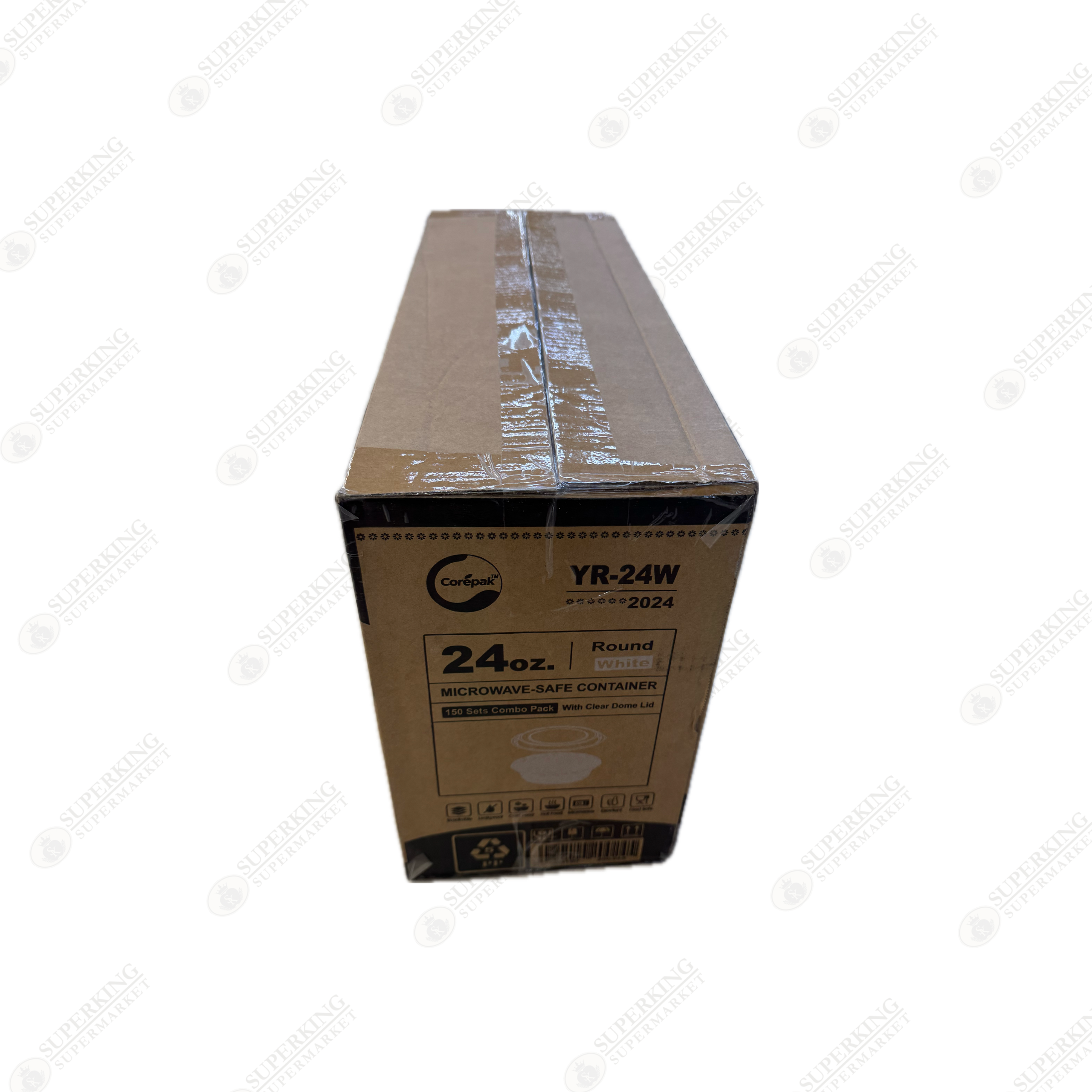 24 oz Round White Microwavable Container w/ Clear Dome Lid YR-24W (150 sets)
