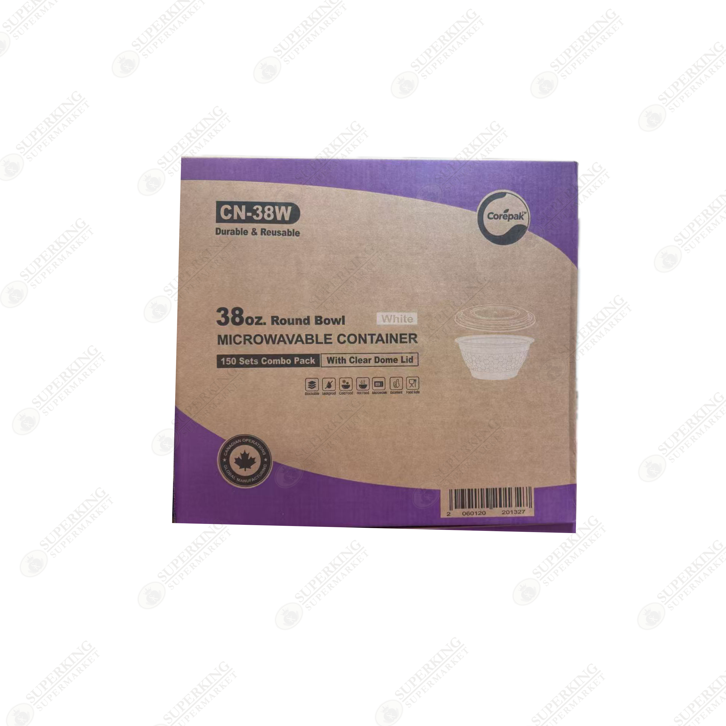 CN-38W 38oz Round Bowl Microwavable Container (150 sets)