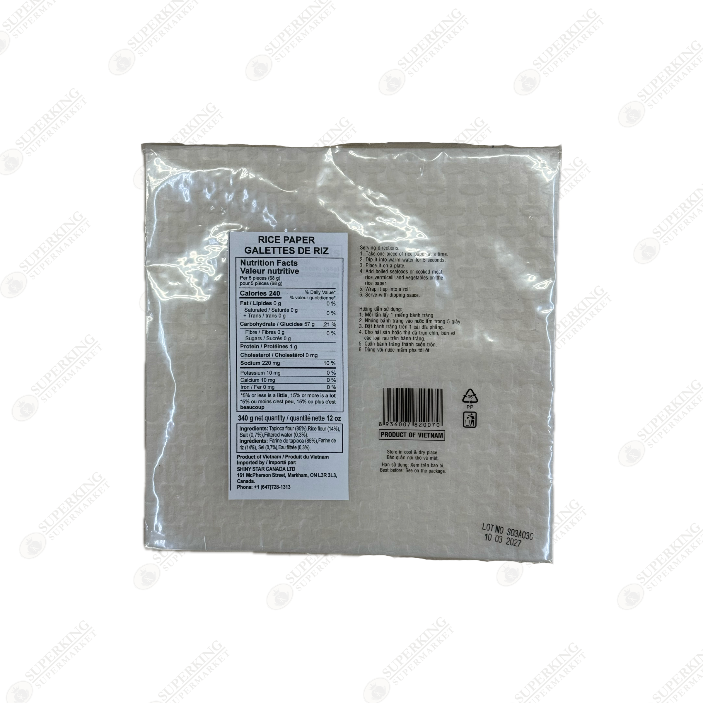 Tufoco Vietnamese Rice Paper (Square) 22cm 12oz / 340g