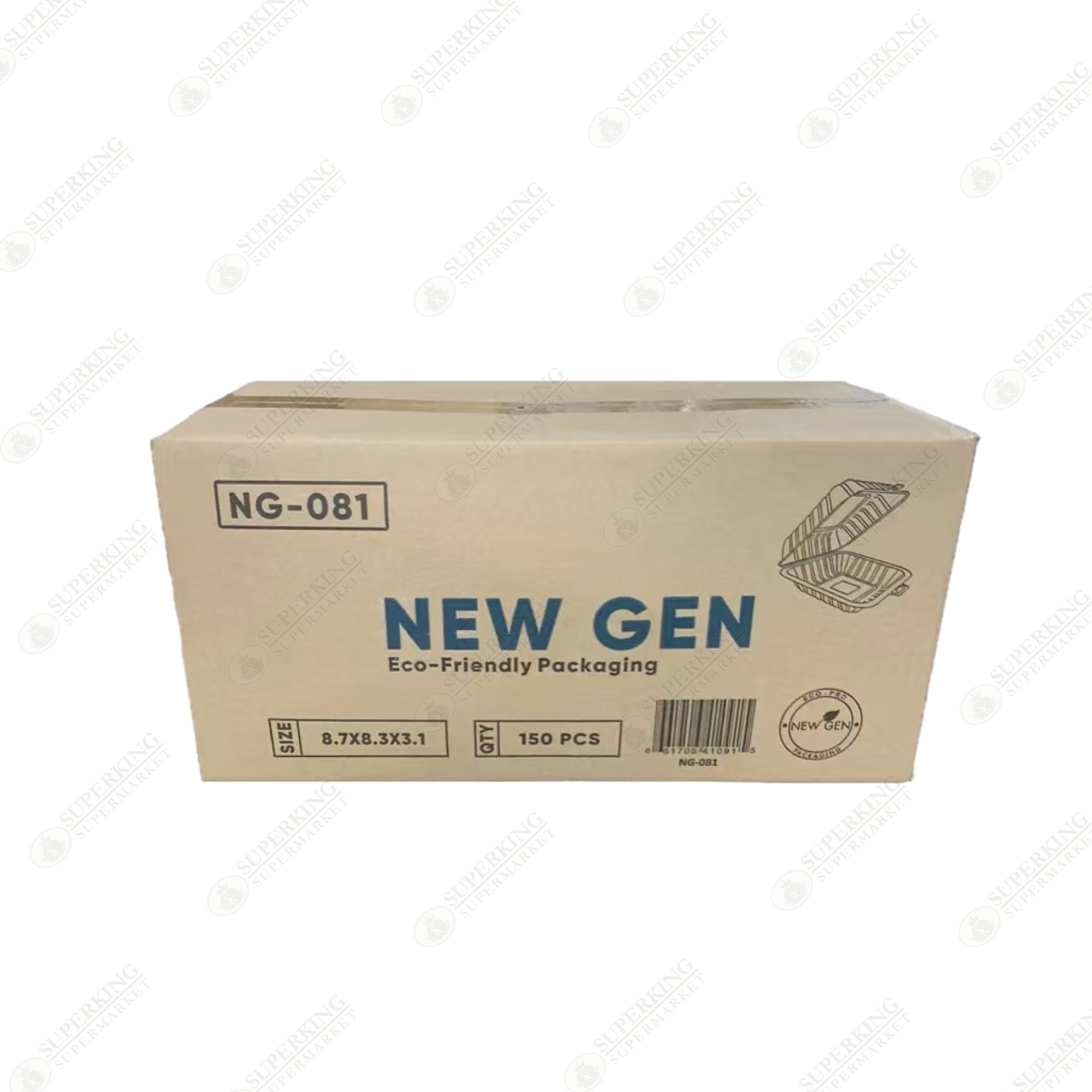 8.7" x 8.3" x 3.1" New Gen 1-Compartment Hinged Eco-Friendly NG-081 (150 pieces)