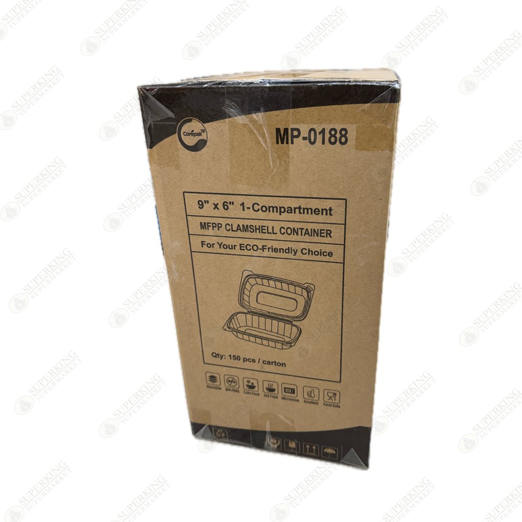 9" x 6" 1-Compartment MP-0188 Clamshell Container (150 pieces)