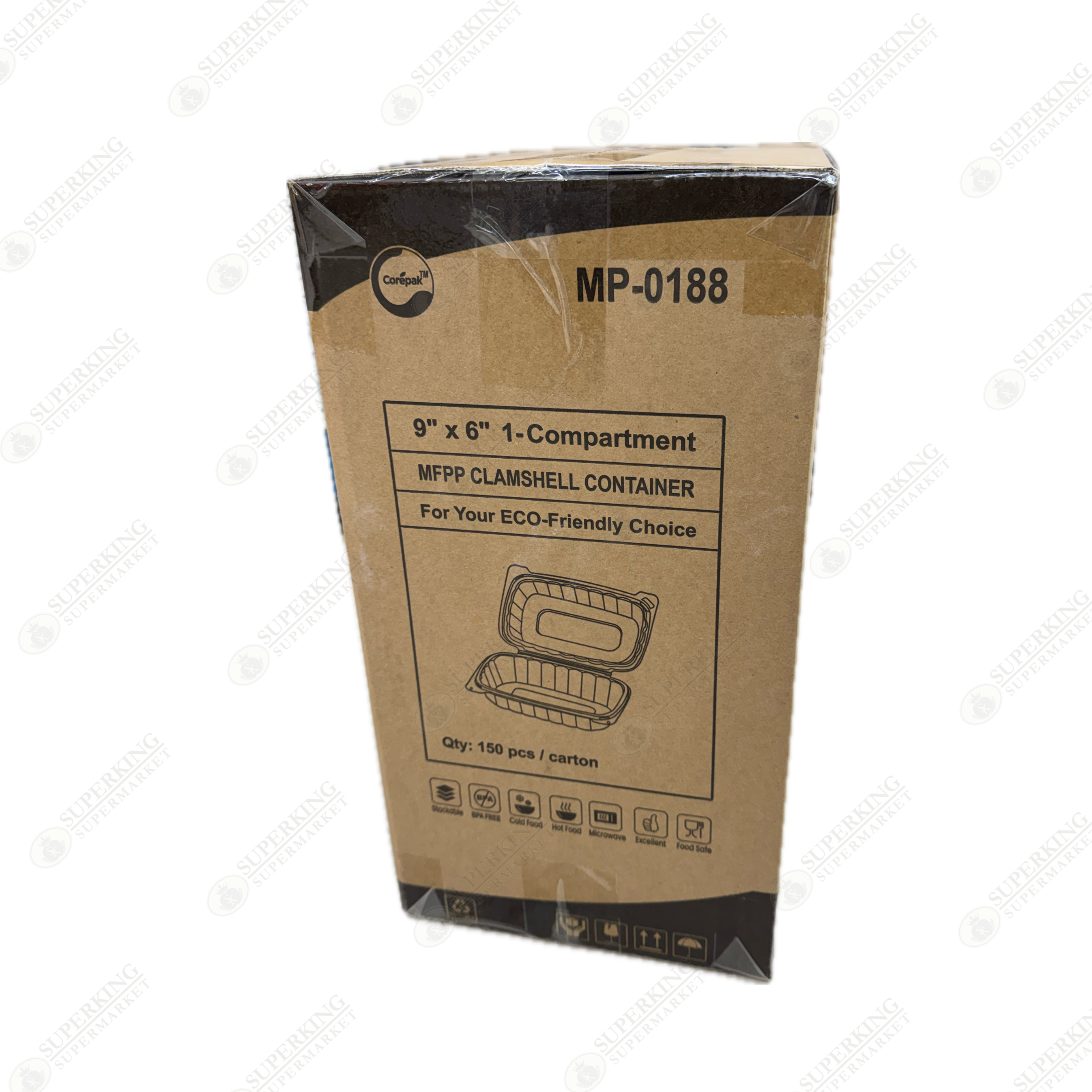 9" x 6" 1-Compartment MP-0188 Clamshell Container (150 pieces)