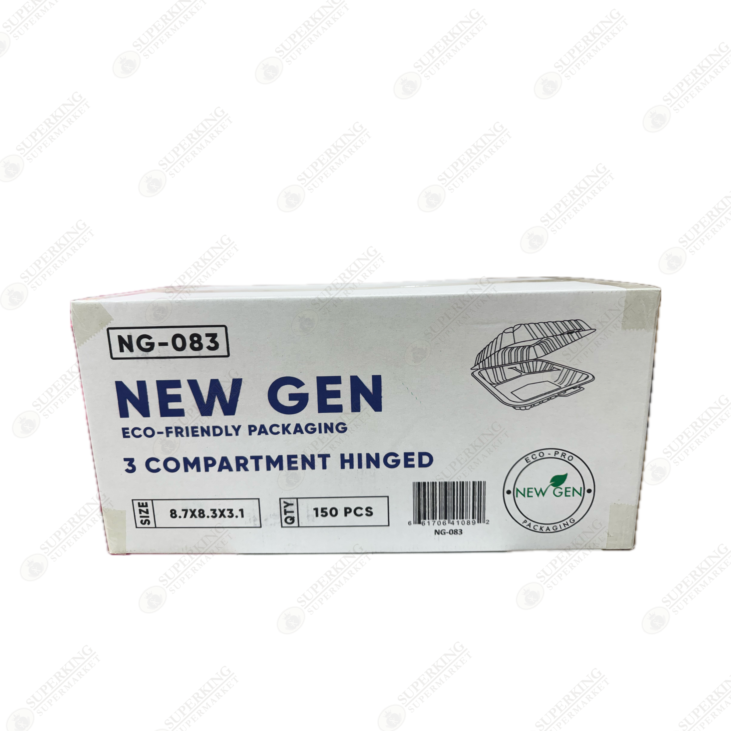 8.7" x 8.3" x 3.1"  New Gen 3- Compartment Hinged Eco-Friendly NG-083 (150 pieces)