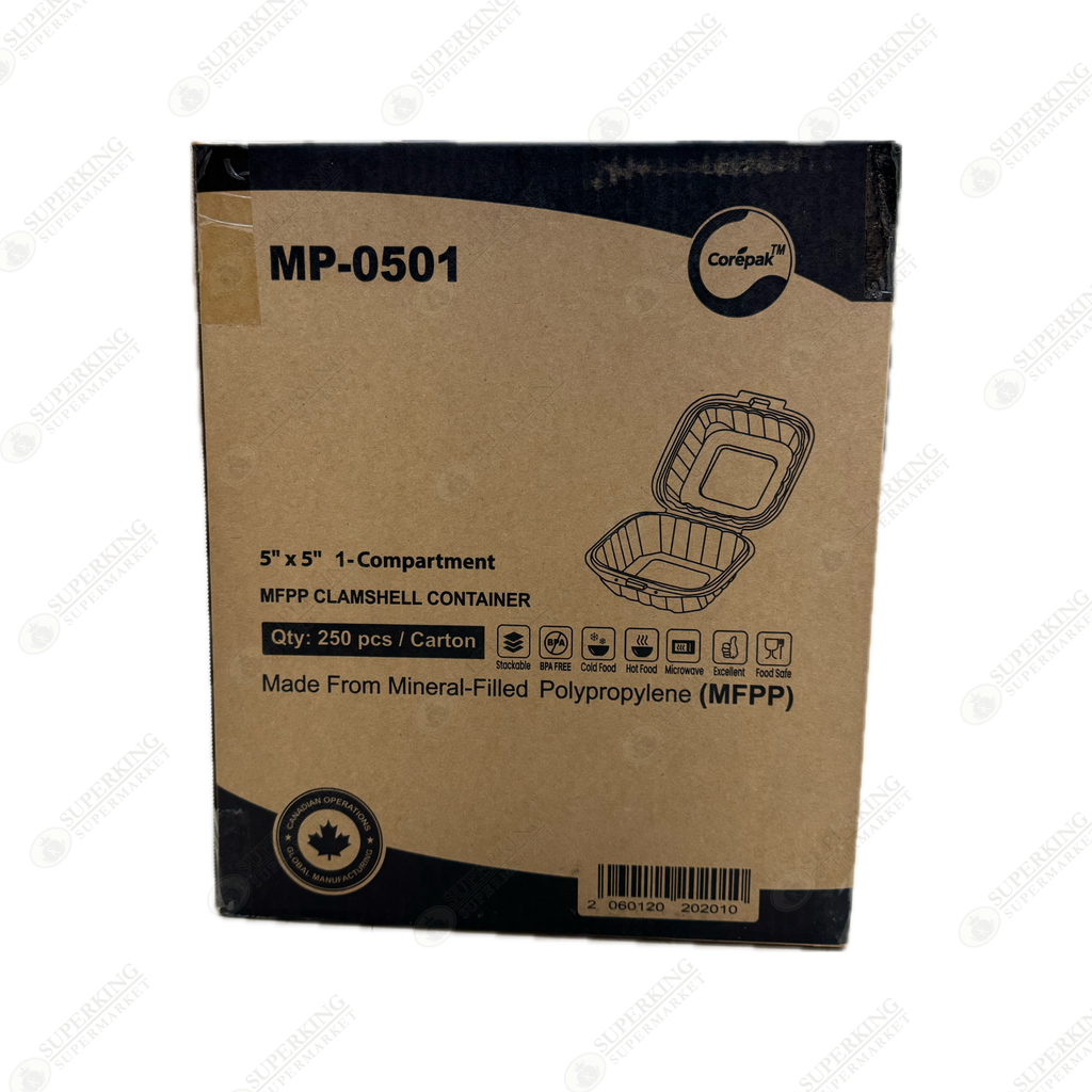 5" x 5" 1-Compartment MP-0501 Clamshell Container (250 pieces)