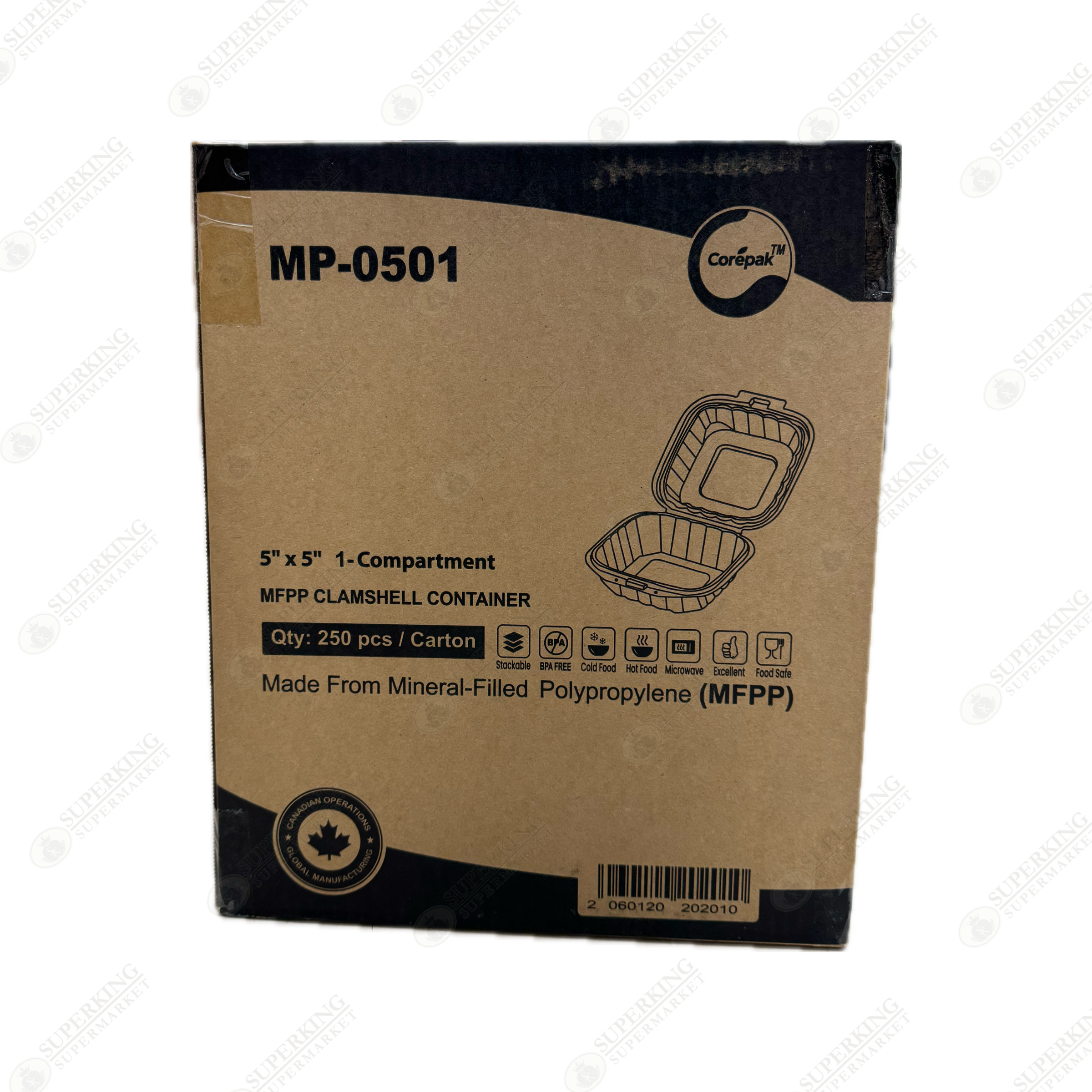 5" x 5" 1-Compartment MP-0501 Clamshell Container (250 pieces)