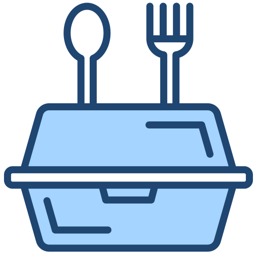 takeout containers, bags, cleaning supplies